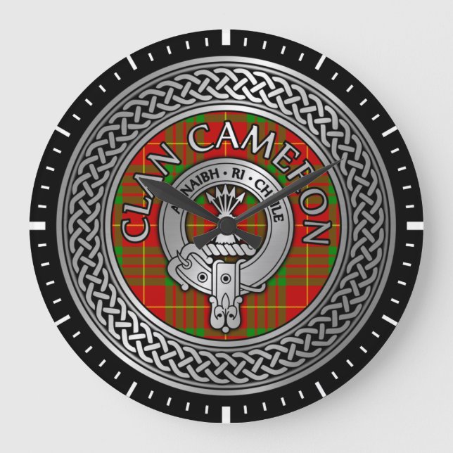 Clan Cameron Crest & Tartan Knot Large Clock (Front)