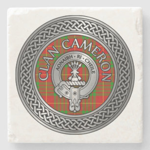 Clan Cameron Crest & Tartan Knot Stone Coaster