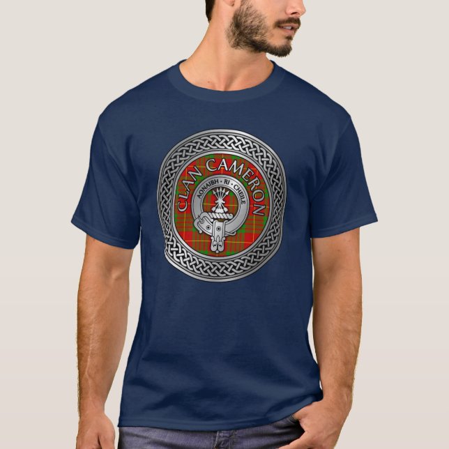 Clan Cameron Crest & Tartan Knot T-Shirt (Front)