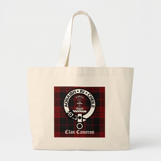 Clan Cameron Crest & Tartan Large Tote Bag (Front)