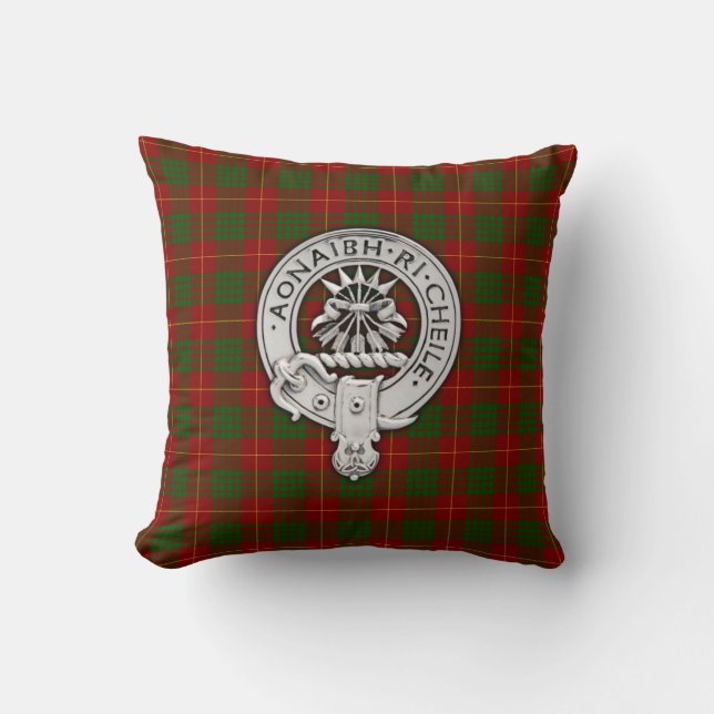 Clan Cameron Crest & Tartan Throw Pillow (Front)