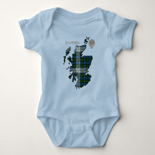 Clan Campbell Crest & Dress Tartan Map Baby Bodysuit