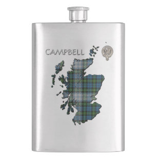 Clan Campbell Crest & Dress Tartan Map Hip Flask