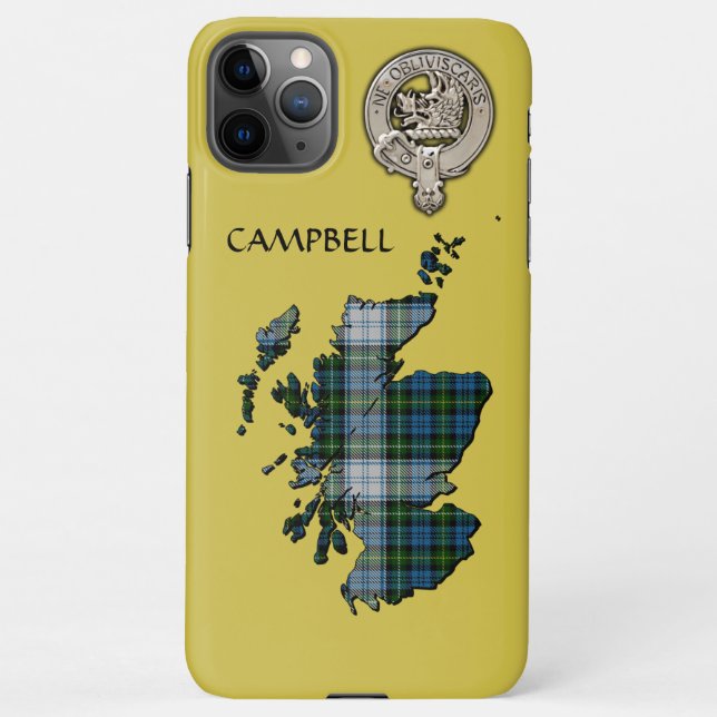 Clan Campbell Crest & Dress Tartan Map iPhone Case (Back)