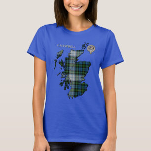Clan Campbell Crest & Dress Tartan Map T-Shirt