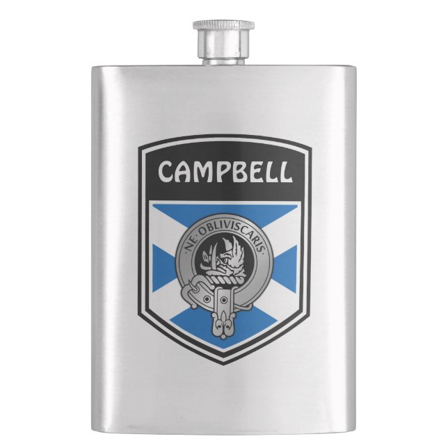 Clan Campbell Crest & Tartan Hip Flask (Front)