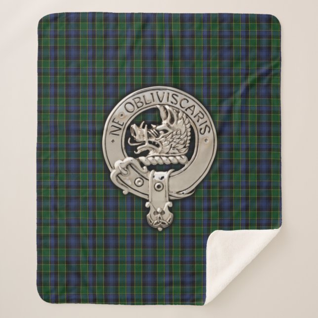 Clan Campbell Crest & Tartan Sherpa Blanket (Front)