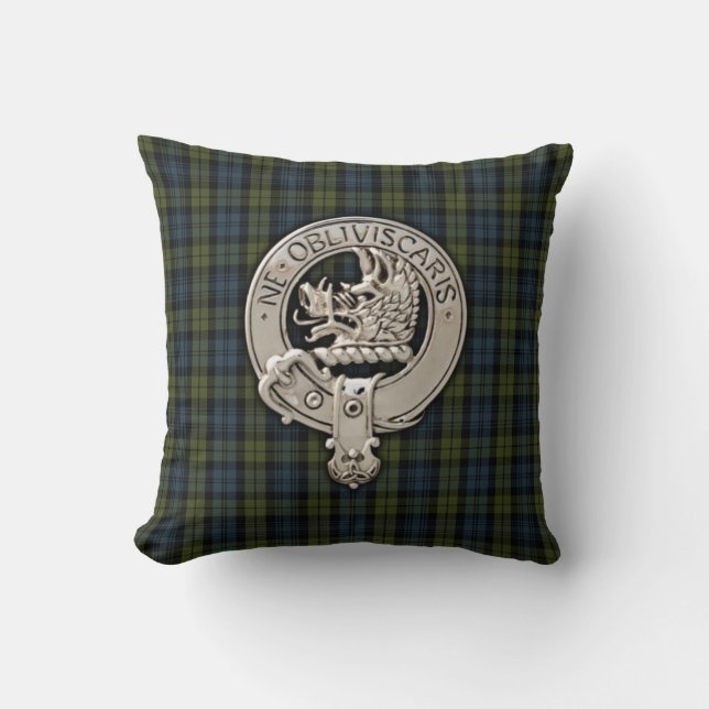 Clan Campbell Crest & Tartan Throw Pillow (Front)