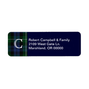 Clan Campbell Plaid Monogram Custom Address Label