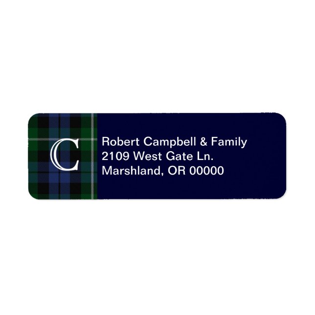 Clan Campbell Plaid Monogram Custom Address Label (Front)