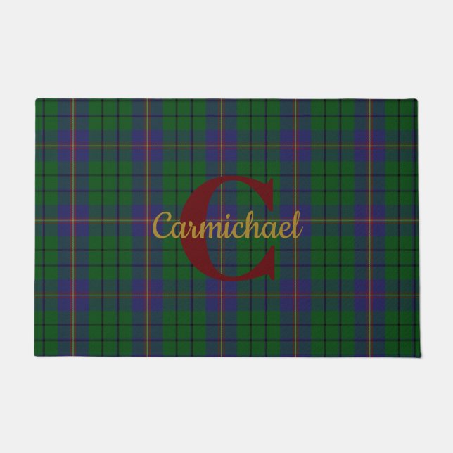 Clan Carmichael Plaid Monogrammed Doormat (Front)
