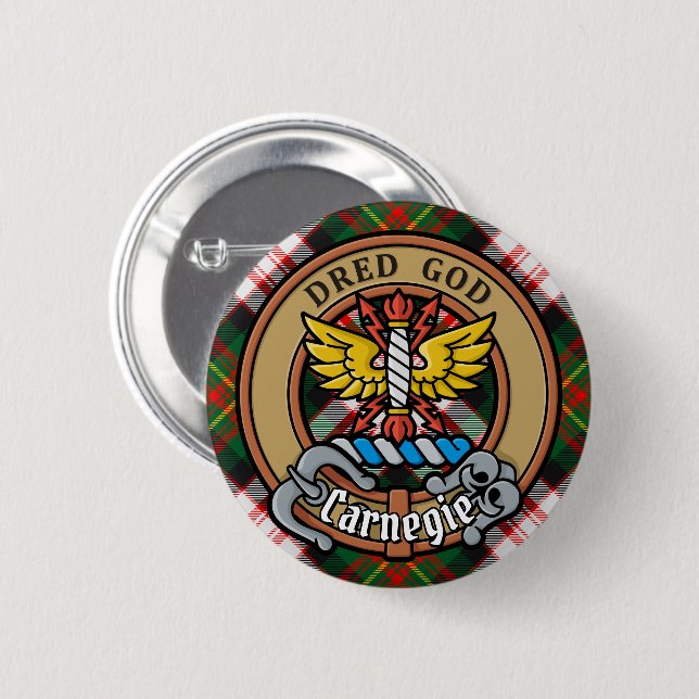 Clan Carnegie Crest over Dress Tartan 2 Inch Round Button (Front & Back)