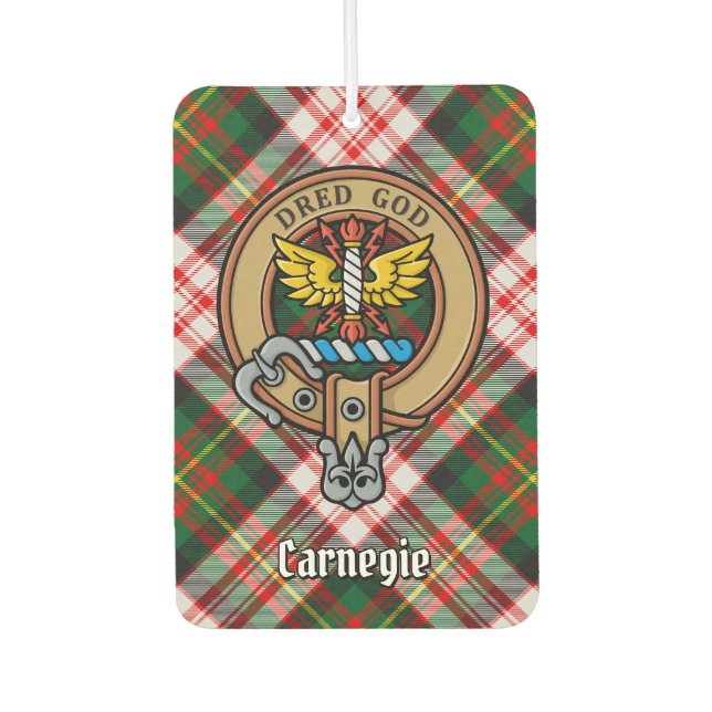 Clan Carnegie Crest over Dress Tartan Air Freshener (Front)