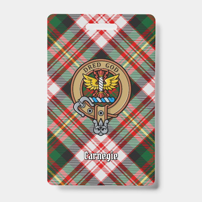 Clan Carnegie Crest over Dress Tartan Badge (Front)