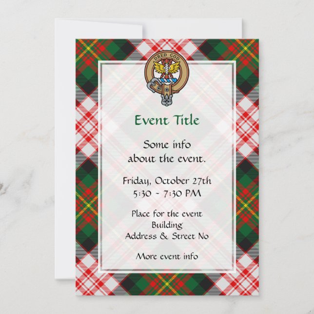 Clan Carnegie Crest over Dress Tartan Invitation (Front)