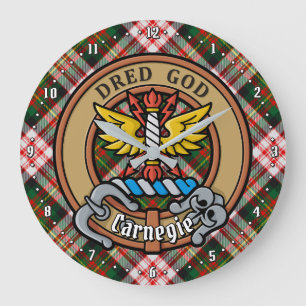 Clan Carnegie Crest over Dress Tartan Large Clock
