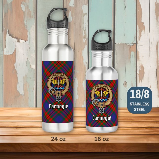 Clan Carnegie Crest over Tartan 710 Ml Water Bottle (Creator Uploaded)