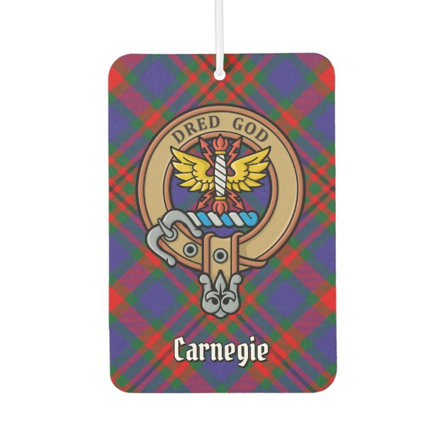 Clan Carnegie Crest over Tartan Air Freshener (Front)