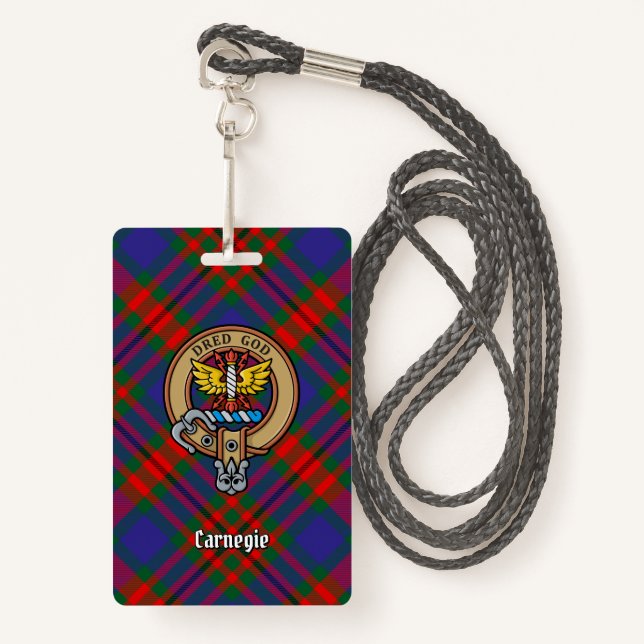Clan Carnegie Crest over Tartan Badge (Front with Lanyard)