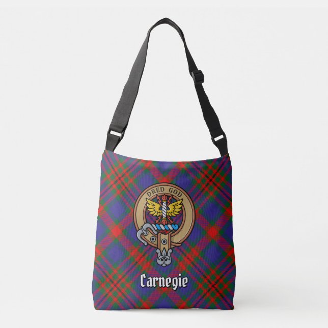 Clan Carnegie Crest over Tartan Crossbody Bag (Front)