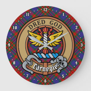 Clan Carnegie Crest over Tartan Large Clock