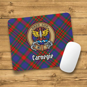 Clan Carnegie Crest over Tartan Mouse Pad