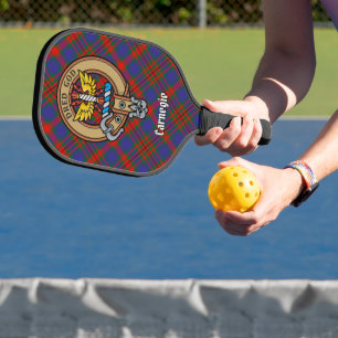 Clan Carnegie Crest over Tartan Pickleball Paddle