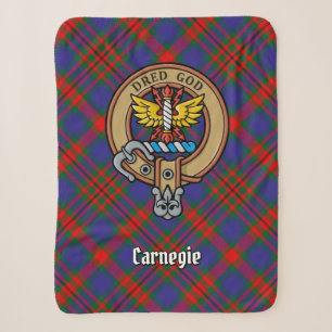 Clan Carnegie Crest over Tartan Sherpa Blanket