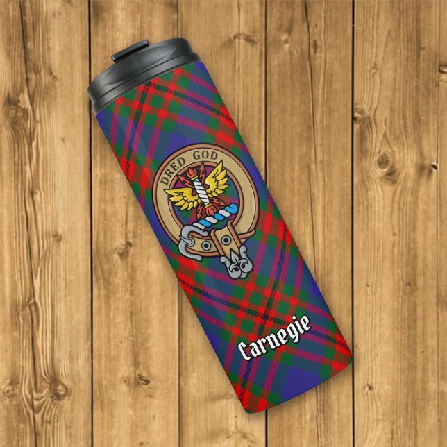 Clan Carnegie Crest over Tartan Thermal Tumbler (Creator Uploaded)