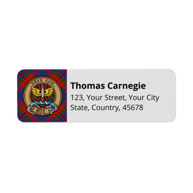 Clan Carnegie Crest sur Tartan (Devant)