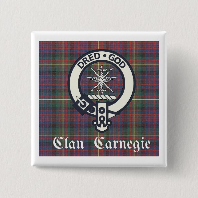 Clan Carnegie Crest Tartan 2 Inch Square Button (Front)