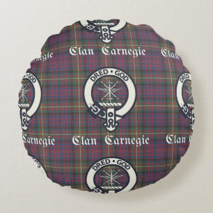 Clan Carnegie Crest Tartan Round Pillow