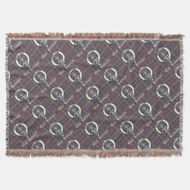 Clan Carnegie Crest Tartan Throw Blanket (Front)