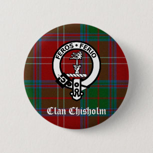 Clan Chisholm Tartan & Crest Badge 2 Inch Round Button
