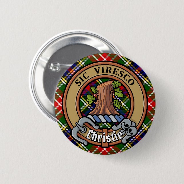 Clan Christie Crest over Tartan 2 Inch Round Button (Front & Back)