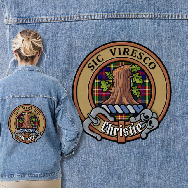 Clan Christie Crest over Tartan Denim Jacket (Creator Uploaded)