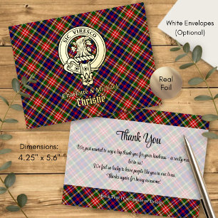 Clan Christie Crest over Tartan Foil Invitation Postcard