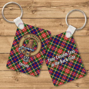 Clan Christie Crest over Tartan Keychain