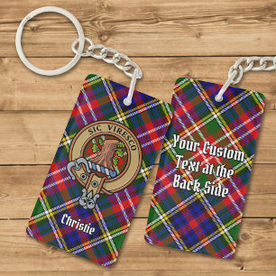 Clan Christie Crest over Tartan Keychain