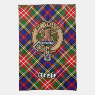 Clan Christie Crest over Tartan Kitchen Towel