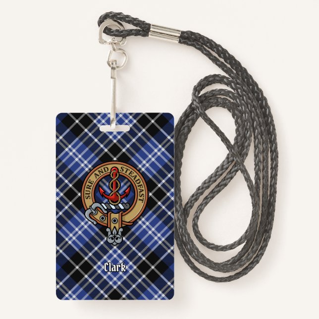 Clan Clark Crest over Tartan Badge (Front with Lanyard)