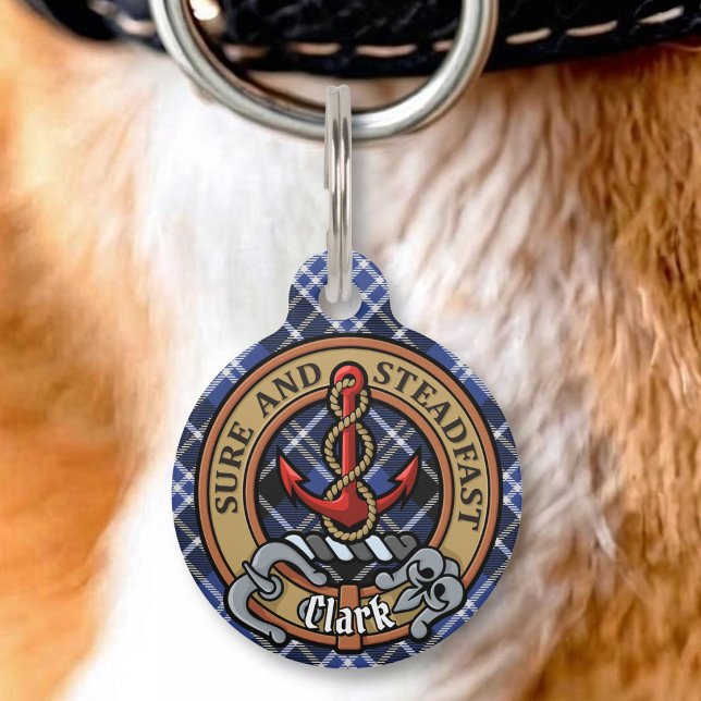 Clan Clark Crest over Tartan Pet Tag (Creator Uploaded)