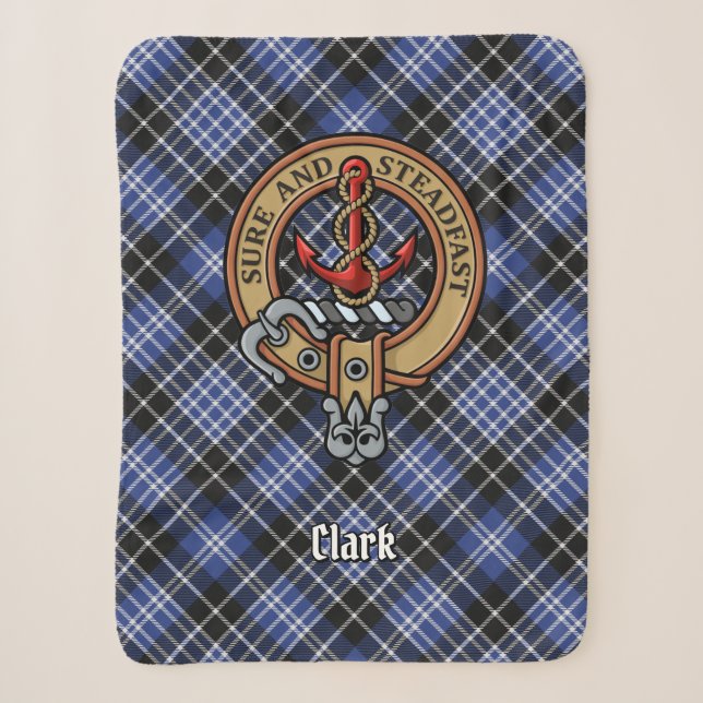Clan Clark Crest over Tartan Sherpa Blanket (Front)