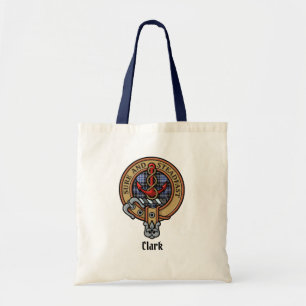 Clan Clark Crest over Tartan Tote Bag