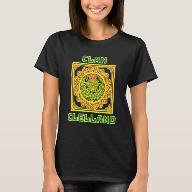 Clan Clelland Scottish Celtic Thistle T-Shirt (Front)