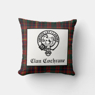 Clan Cochrane Crest Badge and Tartan Throw Pillow