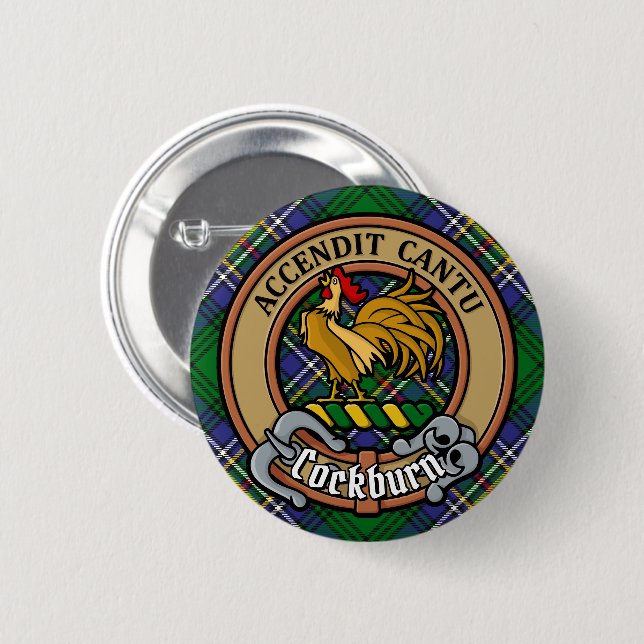 Clan Cockburn Crest over Tartan 2 Inch Round Button (Front & Back)