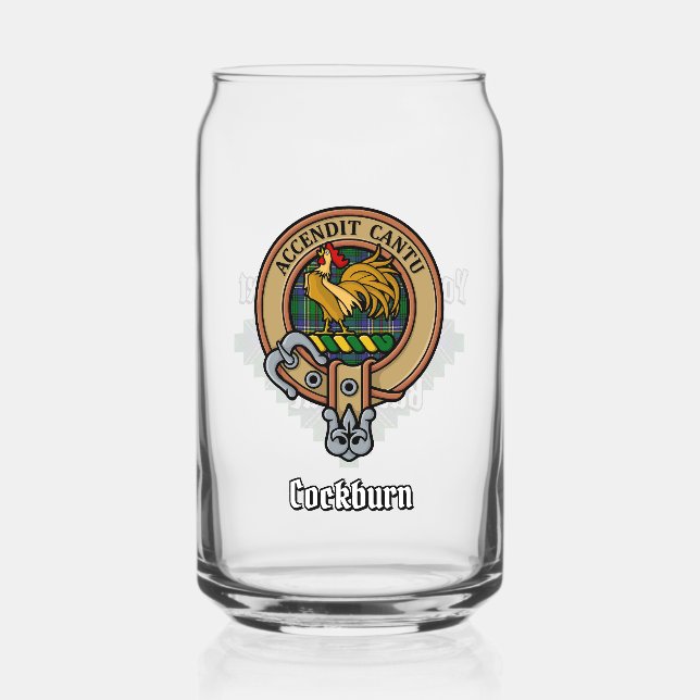 Clan Cockburn Crest over Tartan Can Glass (Front)