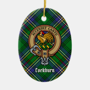 Clan Cockburn Crest over Tartan Ceramic Ornament