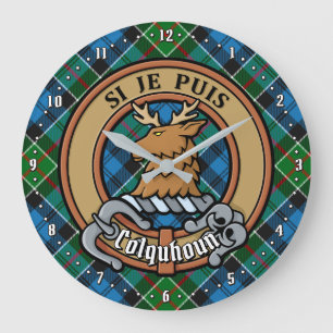 Clan Colquhoun Crest over Tartan Large Clock